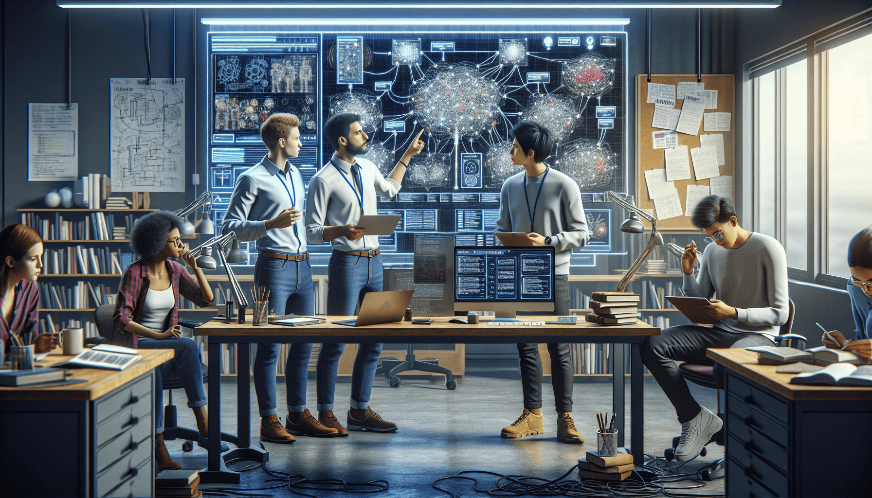 Image de chercheurs utilisant l'analyse de contenu IA
